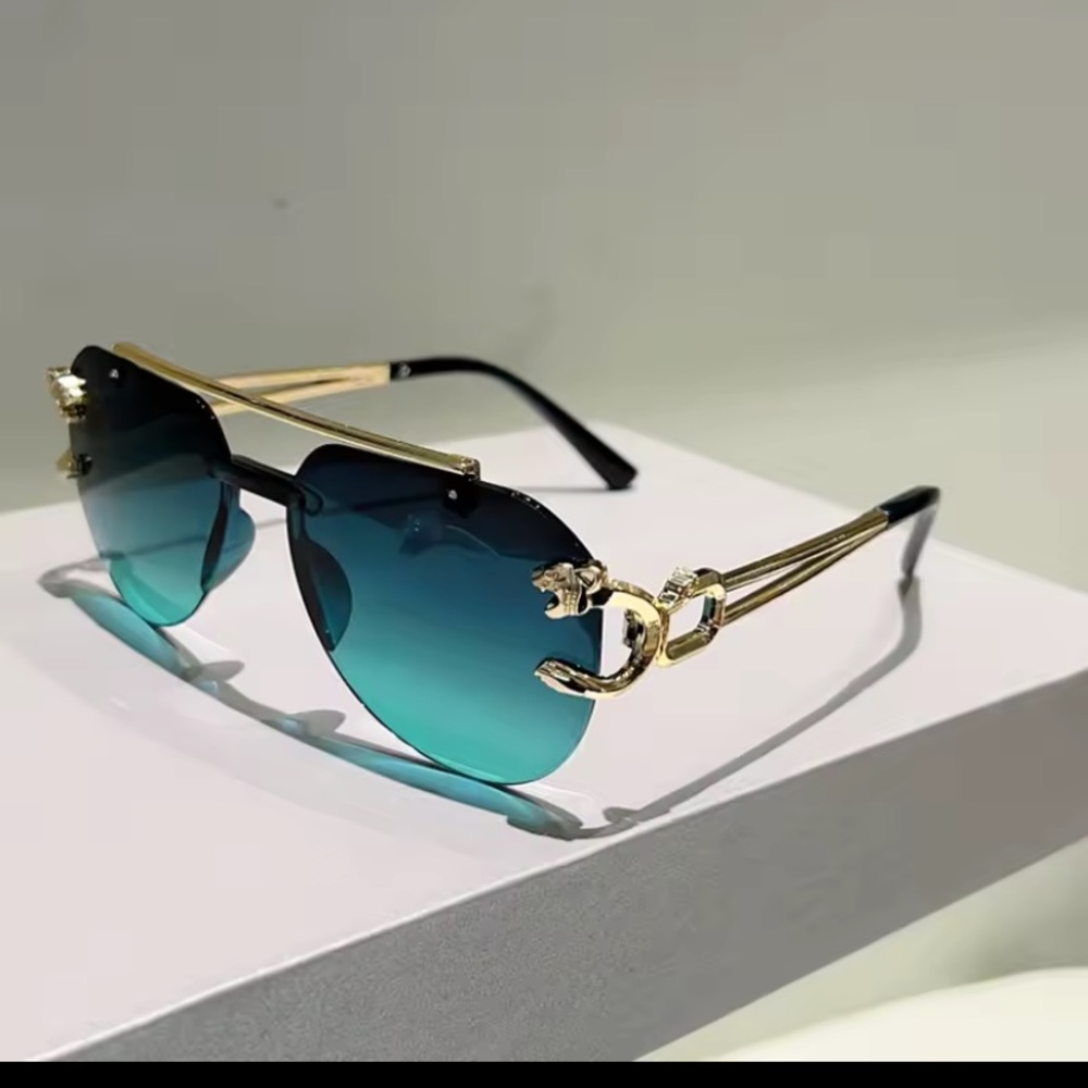 Gold Frame Sunglasses with Teal Gradient Lenses